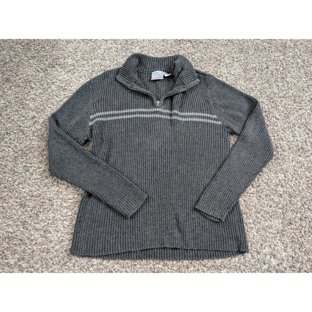 Aeropostale Men's Sweater Pullover 1/4 Zip Gray Ribbed Knit Large Y2K
